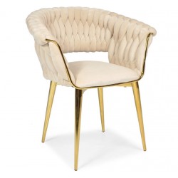 Krzesło plecione beżowe na złotych nogach - Zdjęcie 1
