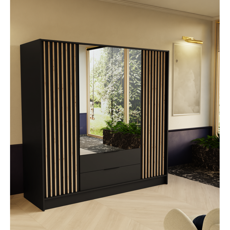 Duża szafa z lamelami i lustrem 200 cm- ORE