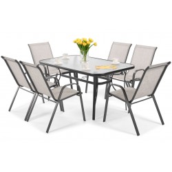 PUERTO zestaw ogrodowy stół + 6 krzeseł srebrno-czarny - Zdjęcie 2