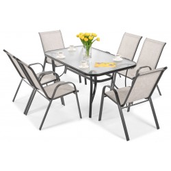 PUERTO zestaw ogrodowy stół + 6 krzeseł srebrno-czarny - Zdjęcie 1