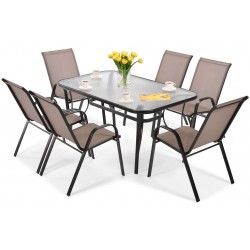 PUERTO zestaw ogrodowy stół + 6 krzeseł brązowy - Zdjęcie 1