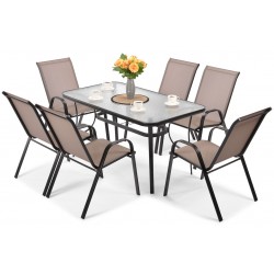 PUERTO zestaw ogrodowy stół + 6 krzeseł brązowy - Zdjęcie 2