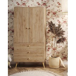 Szafa z szufladami i drążkiem w stylu boho - Dąb Craft złoty - Zdjęcie 3