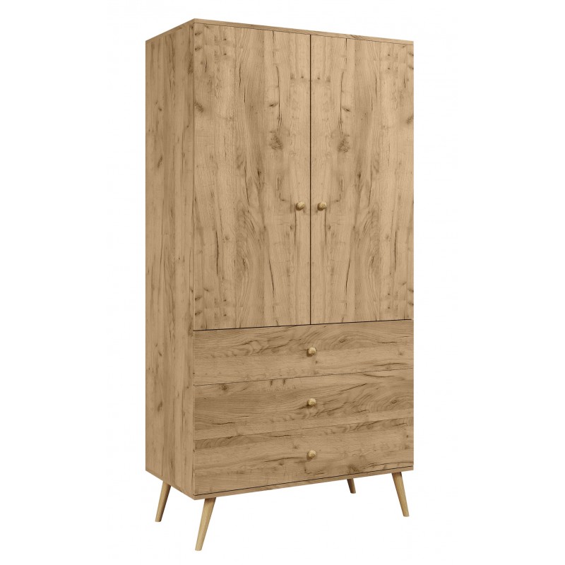 Szafa z szufladami i drążkiem w stylu boho - Dąb Craft złoty