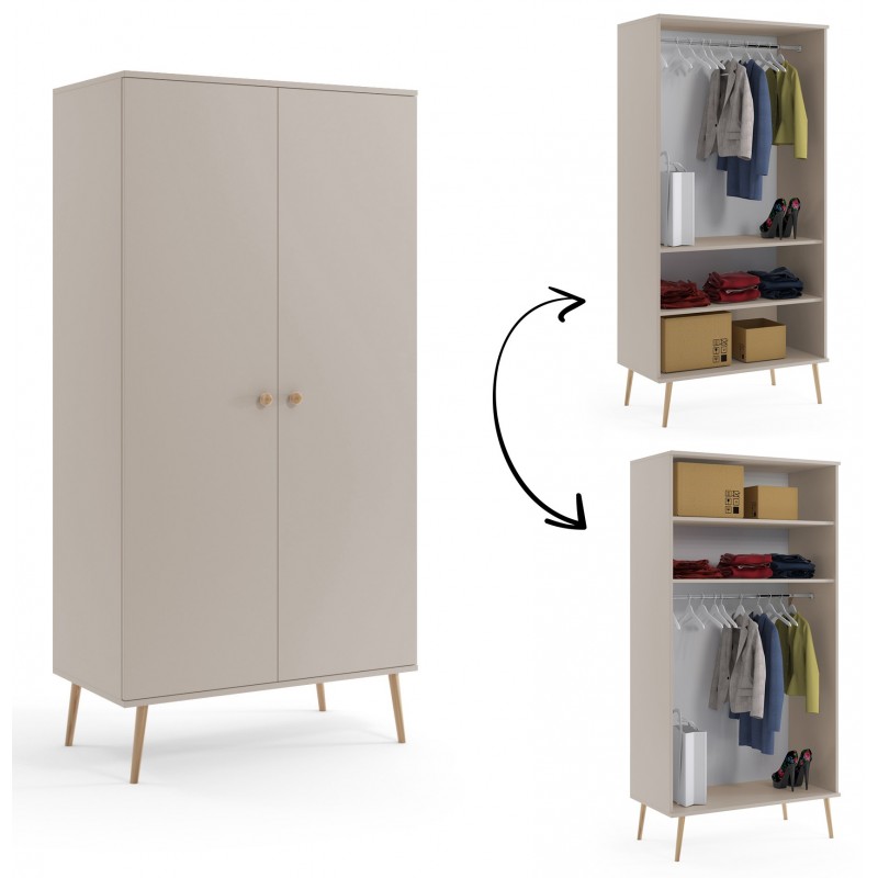 Szafa Kaszmirowa głęboka - drewniane nóżki, 2 półki i drążek styl skandynawski boho