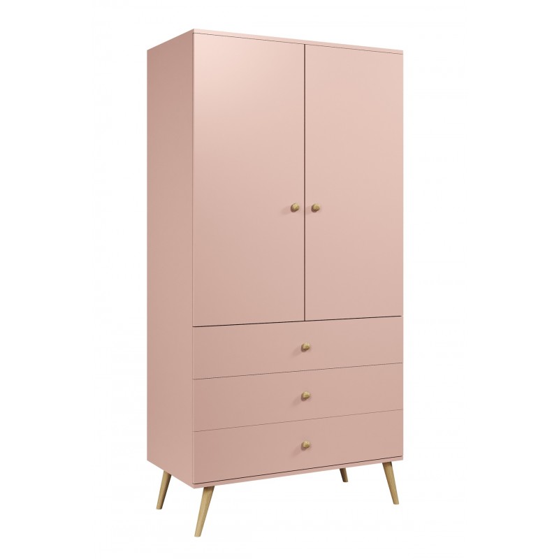 Szafa z szufladami i drążkiem w stylu boho Róż naturalny