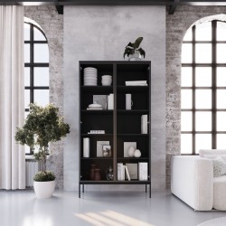 Witryna Industrialna ze szklanymi drzwiami na metalowych nogach, czarna - Zdjęcie 3