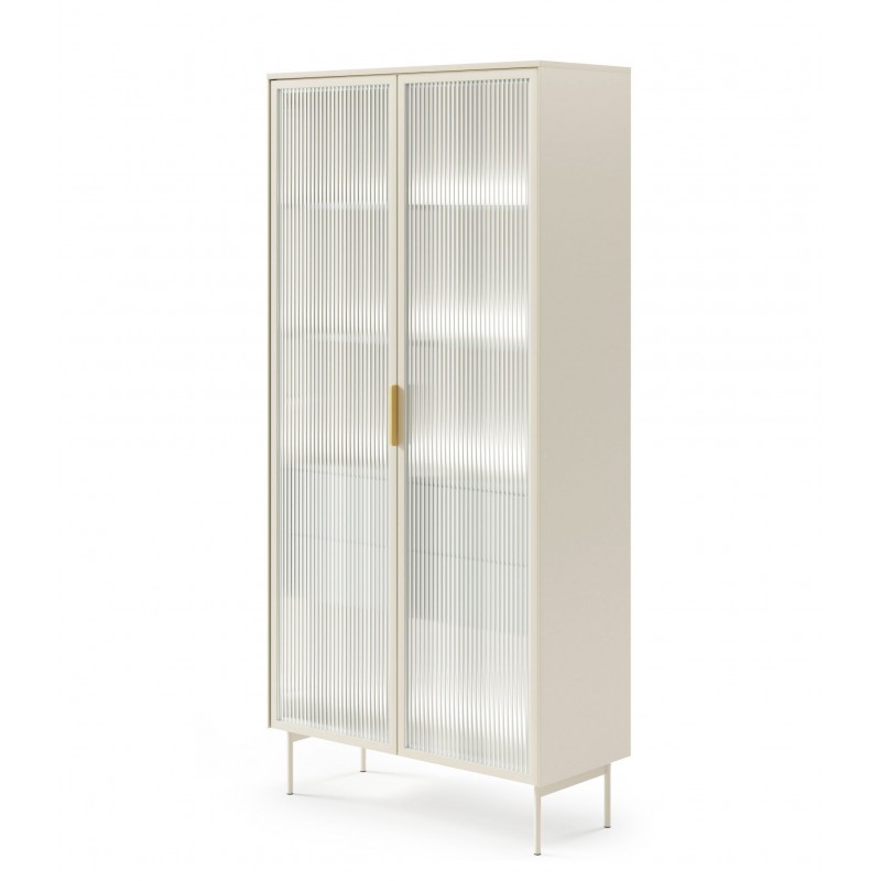 LUMIN Witryna Wysoka do salonu w kolorze kaszmirowym 2D2S+LED