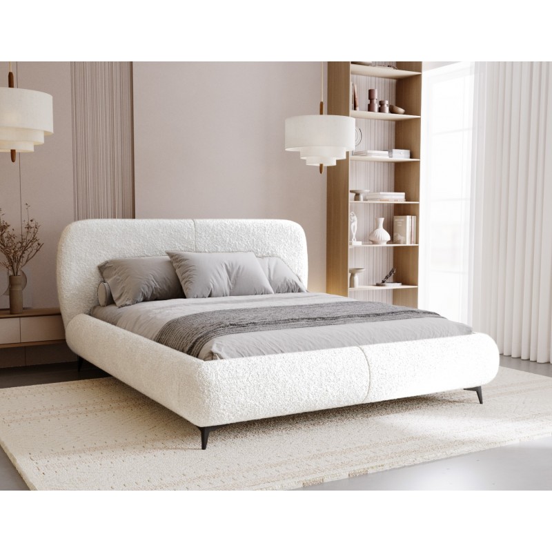 ELLE Nowoczesne łóżko tapicerowane w tkaninie boucle