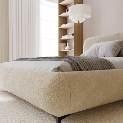 ELLE Nowoczesne łóżko tapicerowane w tkaninie boucle - Zdjęcie 5