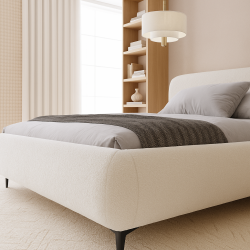 ELLE Nowoczesne łóżko tapicerowane w tkaninie boucle - Zdjęcie 3