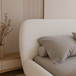 ELLE Nowoczesne łóżko tapicerowane w tkaninie boucle - Zdjęcie 4