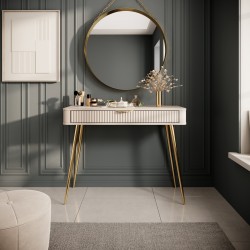 LENA Toaletka konsola do przedpokoju beżowa + złoty - Zdjęcie 5