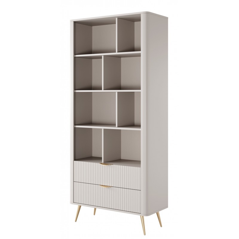 LENA Regał do salonu beżowy na złotych nóżkach