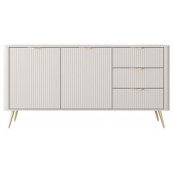 LENA Komoda nowoczesna 2D3S, ryflowana w kolorze beżowym na złotych nóżkach - Zdjęcie 3