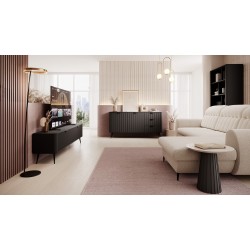 LENA Komoda nowoczesna 2D3S, ryflowana w kolorze beżowym na złotych nóżkach - Zdjęcie 13