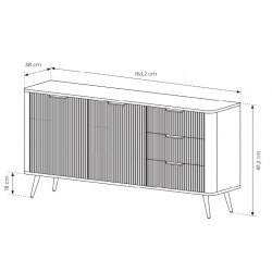 LENA Komoda nowoczesna 2D3S, ryflowana w kolorze beżowym na złotych nóżkach - Zdjęcie 5