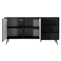 LENA Komoda nowoczesna 2D3S, ryflowana w kolorze beżowym na złotych nóżkach - Zdjęcie 11