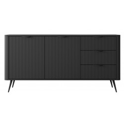 LENA Komoda nowoczesna 2D3S, ryflowana w kolorze beżowym na złotych nóżkach - Zdjęcie 10