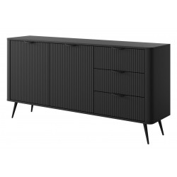 LENA Komoda nowoczesna 2D3S, ryflowana w kolorze beżowym na złotych nóżkach - Zdjęcie 8