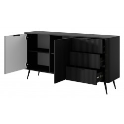 LENA Komoda nowoczesna 2D3S, ryflowana w kolorze beżowym na złotych nóżkach - Zdjęcie 9