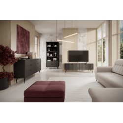 LENA szafka RTV 163 ryflowana w kolorze czarnym - Zdjęcie 6