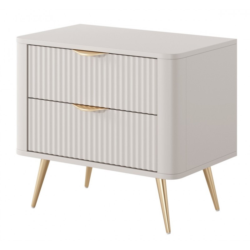 LENA Stolik nocny ryflowany w kolorze beżowym na złotych nóżkach