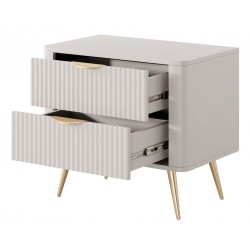 LENA Stolik nocny ryflowany w kolorze beżowym na złotych nóżkach - Zdjęcie 2