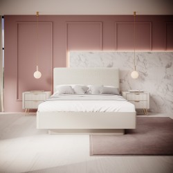 LENA Stolik nocny ryflowany w kolorze beżowym na złotych nóżkach - Zdjęcie 8