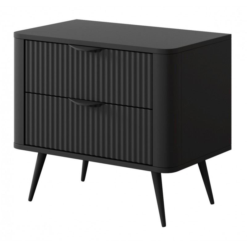 LENA Stolik nocny ryflowany w kolorze czarnym
