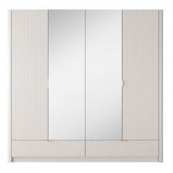 LENA Duża Ryflowana Szafa z lustrem, beżowa - Zdjęcie 4