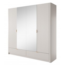 LENA Duża Ryflowana Szafa z lustrem, beżowa - Zdjęcie 2