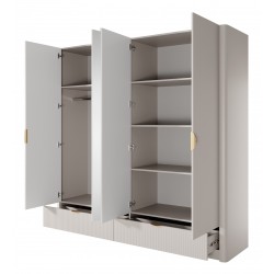 LENA Duża Ryflowana Szafa z lustrem, beżowa - Zdjęcie 3