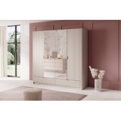 LENA Duża Ryflowana Szafa z lustrem, beżowa - Zdjęcie 9