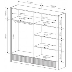 LENA Duża Ryflowana Szafa z lustrem, beżowa - Zdjęcie 6