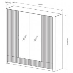 LENA Duża Ryflowana Szafa z lustrem, beżowa - Zdjęcie 7