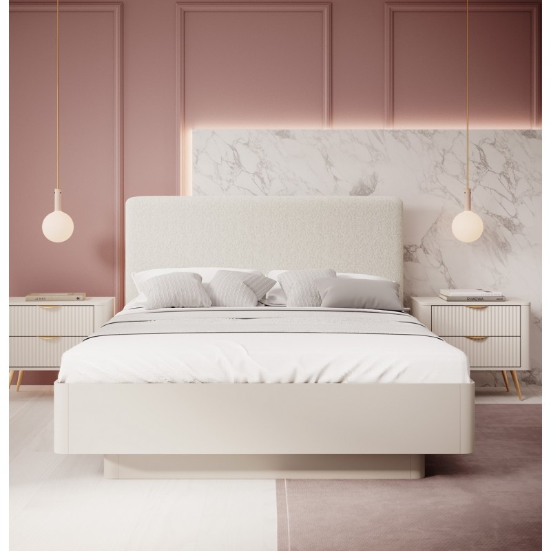 LENA Łóżko sypialniane 160 z zagłówkiem w kolorze beżowym