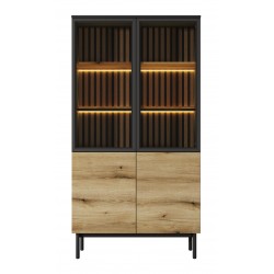 LONG Witryna Wysoka do Salonu z lamelami i oświetleniem LED - Zdjęcie 3