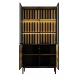 LONG Witryna Wysoka do Salonu z lamelami i oświetleniem LED - Zdjęcie 5