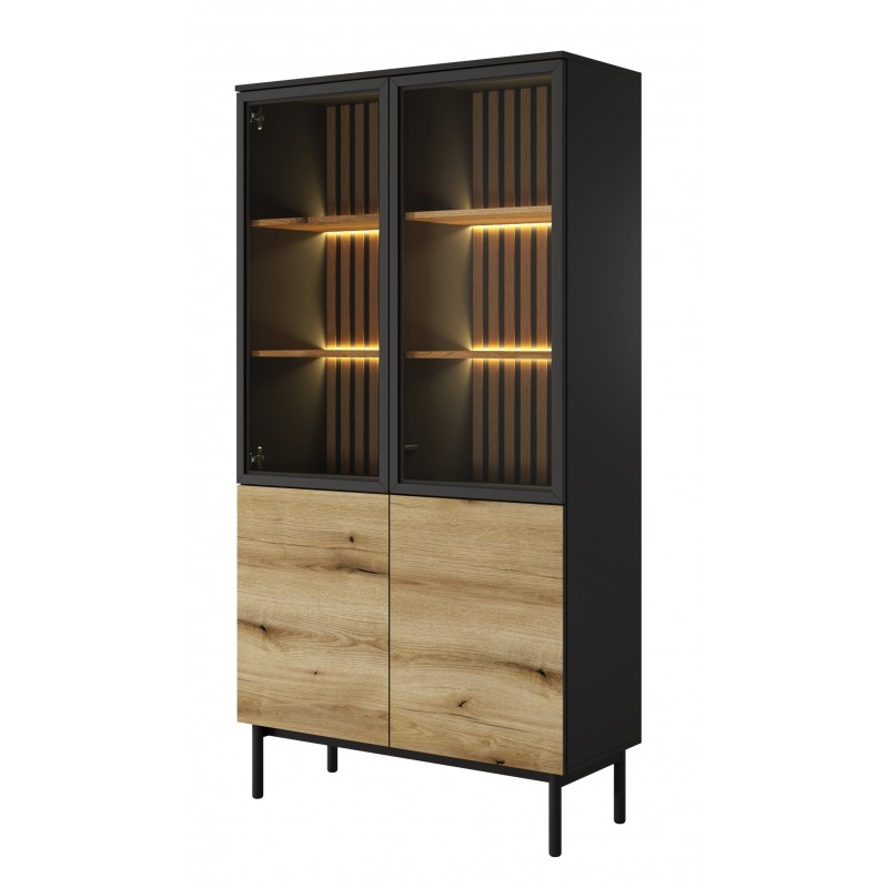 LONG Witryna Wysoka do Salonu z lamelami i oświetleniem LED