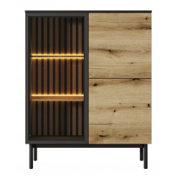 LONG Witryna Niska do salonu z lamelami i oświetleniem LED - Zdjęcie 3