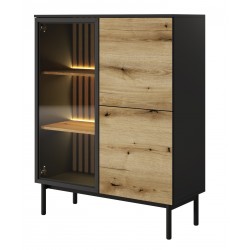 LONG Witryna Niska do salonu z lamelami i oświetleniem LED