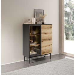 LONG Witryna Niska do salonu z lamelami i oświetleniem LED - Zdjęcie 2