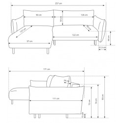 DELI Narożnik z funkcją spania na nóżkach w tkaninie bukla - Zdjęcie 13
