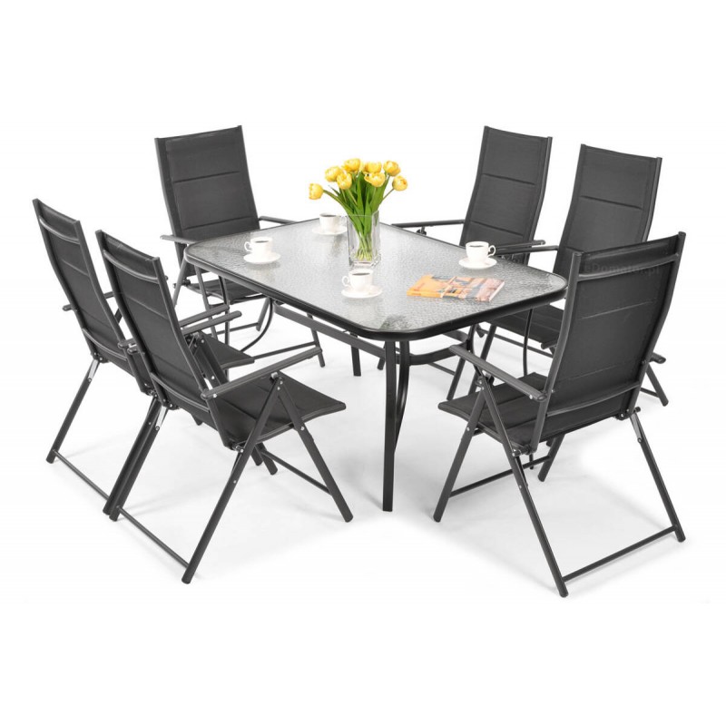 MODERN Zestaw ogrodowy, stół z hartowanym szkłem + krzesła 6 osób