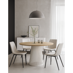 Stół VIV okrągły z lamelami do salonu, jadalni z metalową podstawą - Zdjęcie 2