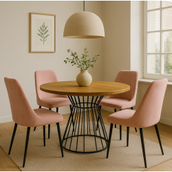 Okrągły stół Reo do salonu, jadalni, kuchni z metalową podstawą - Zdjęcie 2