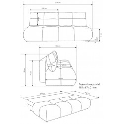 MILA Kanapa trzyosobowa rozkładana bez boczków obita tkaniną boucle - Zdjęcie 15