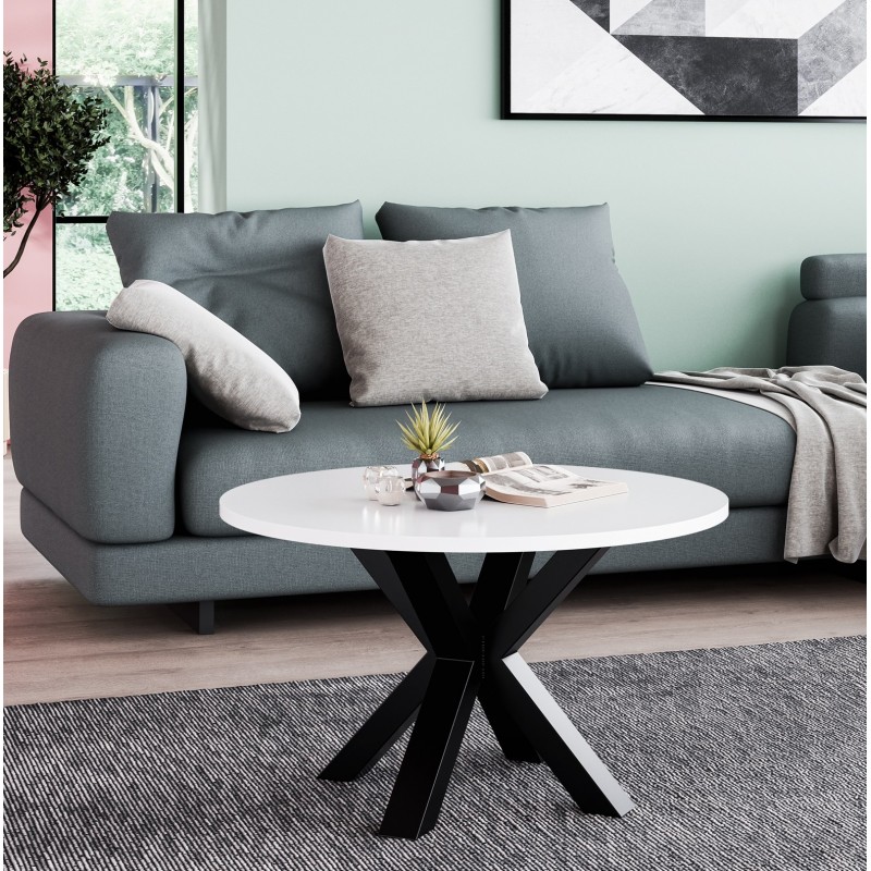 NEO Stolik kawowy okrągły biały+ nogi czarne