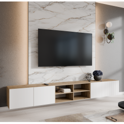 Szafka RTV NOELI 300 otwarta z frontami ryflowanymi do salonu - Zdjęcie 2